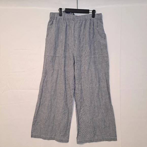 NEW Downeast White Navy Linen Blend Pinstripe Calypso Cropped Tie Pants Size XXL - Picture 2 of 7